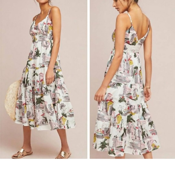 Anthropologie Dresses & Skirts - Anthropologie Lazybones Cityscape Travel Print Tiered Midi Fit Flare